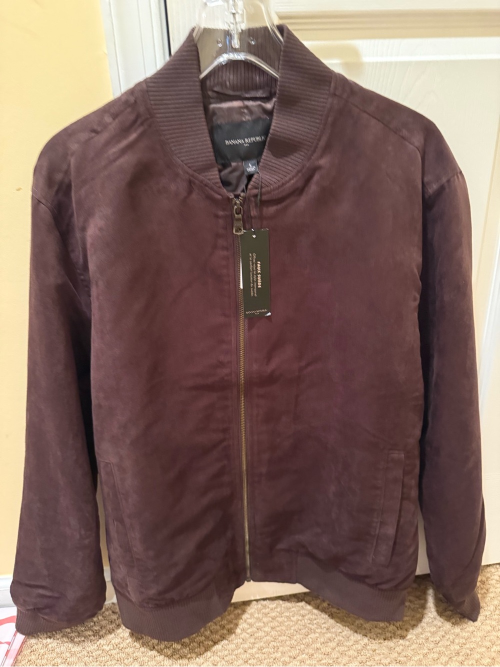 Banana Republic Men's faux Suede Bomber Jacket - Chocolate Brown